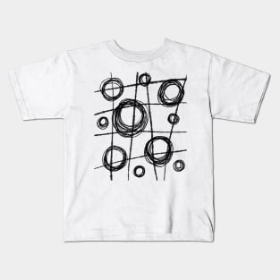 Black and White Ink Lines and Circles Kids T-Shirt
